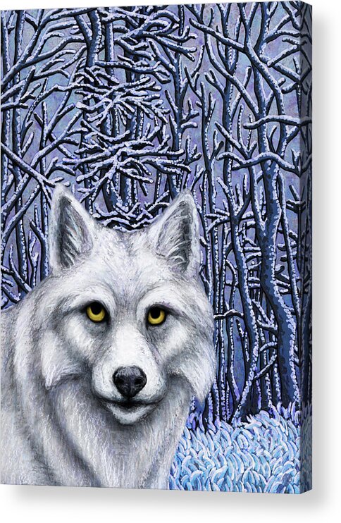 Wolf Acrylic Print featuring the painting Winter Wonderland Wolf by Amy E Fraser