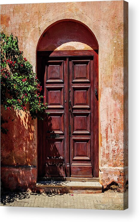 House Acrylic Print featuring the photograph Wooden door in historical town of Colonia del Sacramento by Steven Heap