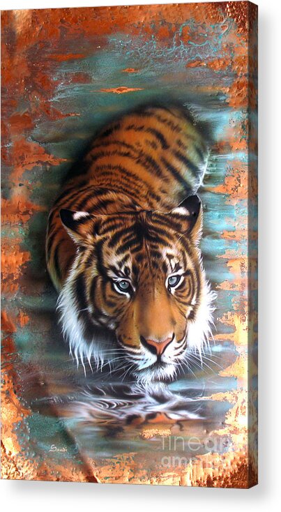 Copper Acrylic Print featuring the painting Copper Tiger II by Sandi Baker