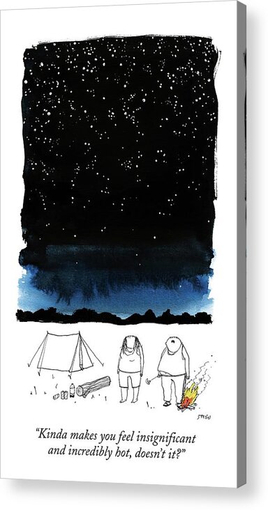 Stars Acrylic Print featuring the drawing A Man Looks Up At The Night Sky by Edward Steed