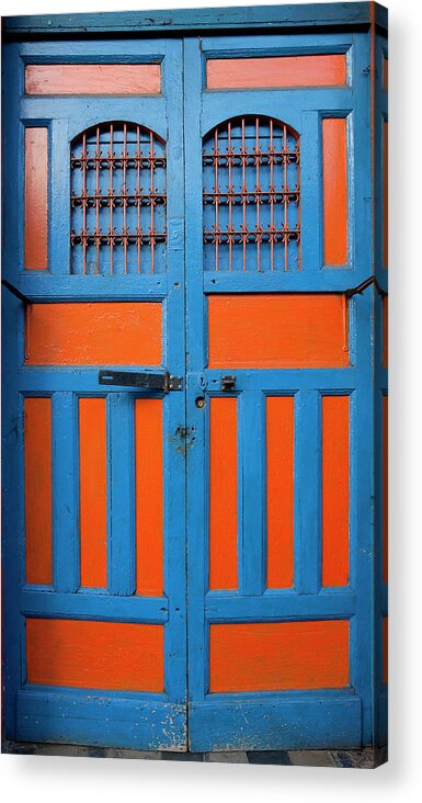 Arch Acrylic Print featuring the photograph Bright Blue And Orange Door In Nicaragua by Anknet