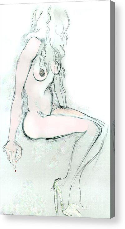 Erotic Art Acrylic Print featuring the drawing Carmen as Pussy L'Amour - Female Nude by Carolyn Weltman