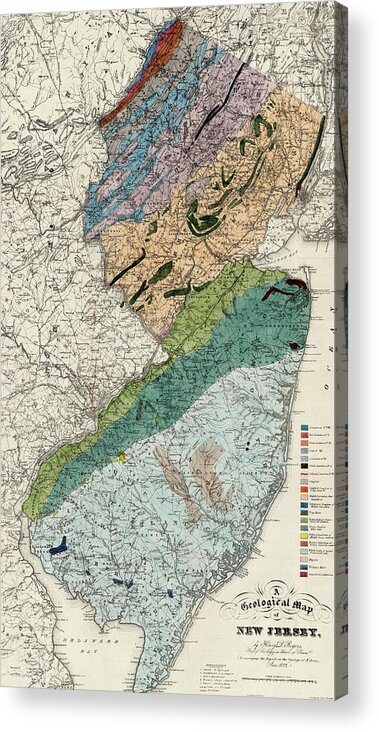 New Jersey Acrylic Print featuring the photograph Geological Map of New Jersey 1839 by Andrew Fare