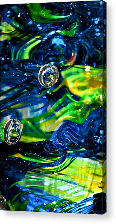 Seattle Seahawks Acrylic Print featuring the photograph Glass Macro - Seahawks Blue and Green -13E4 by David Patterson