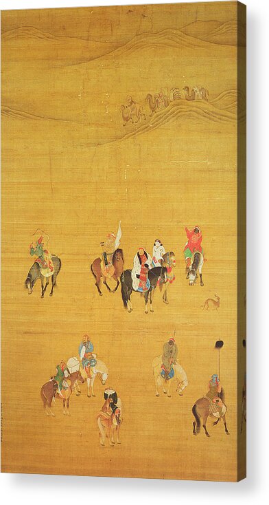 Archer Acrylic Print featuring the photograph Kublai Khan 1214-94 Hunting, Yuan Dynasty Ink & Colour On Silk See 110534 & 226021 For Detail by Liu Kuan-tao