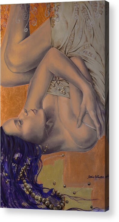 Woman Acrylic Print featuring the painting Locked in Silence by Dorina Costras