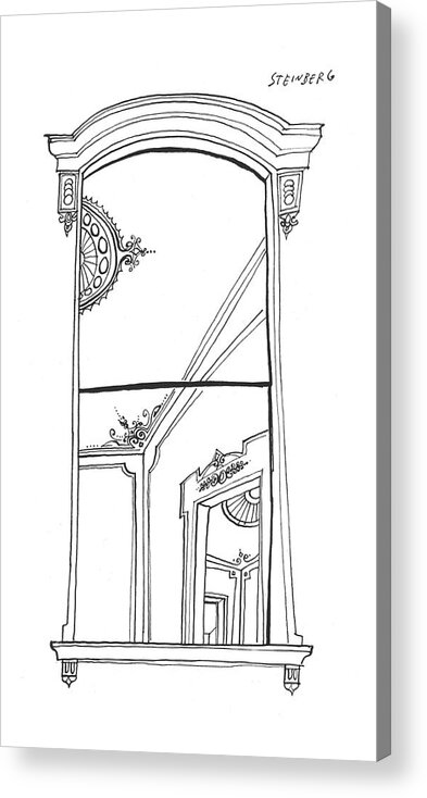 Saul Steinberg 93341 Steinbergattny   (window Looking Into Doorways Of A Victorian Apartment Or House.) Apartment Apartments Building Class Coiling Doorways Elaborate Estate ?at Home Homes House Into Looking Money Opulence Privacy Private Real Rent Rich Spot Sstoon Upper Victorian Voyeur Wealth Wealthy Window Acrylic Print featuring the drawing New Yorker September 14th, 1957 by Saul Steinberg