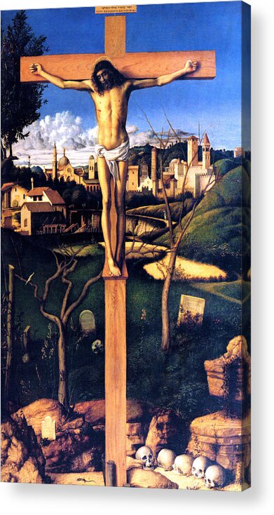 Crucifixion Acrylic Print featuring the painting The Crucifixion 1503 Giovanni Bellini by Karon Melillo DeVega