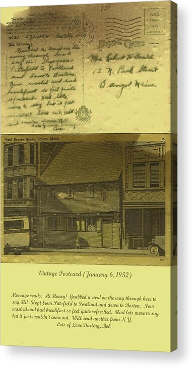 Images Acrylic Print featuring the painting Vintage Postcard January 6 1952 by Diane Strain