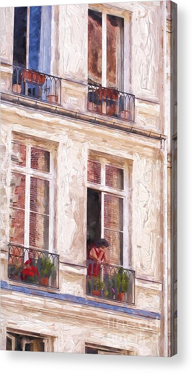 Paris Acrylic Print featuring the photograph Woman in a Paris window by Sheila Smart Fine Art Photography