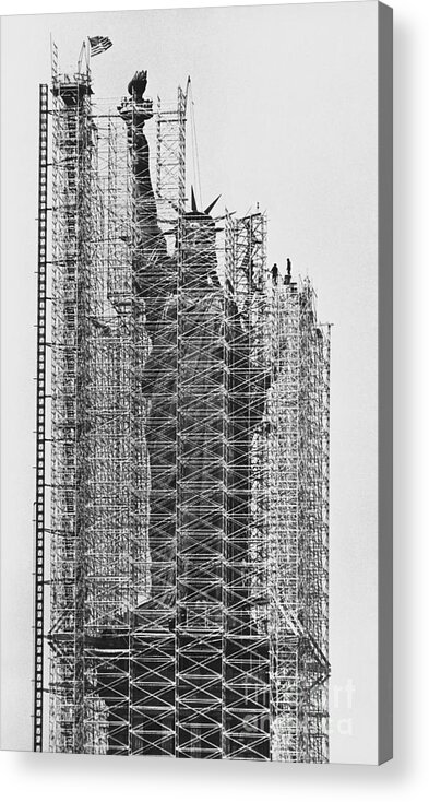 Historic Acrylic Print featuring the photograph Statue of Liberty Being Renovated by Jan Lukas and Photo Researchers
