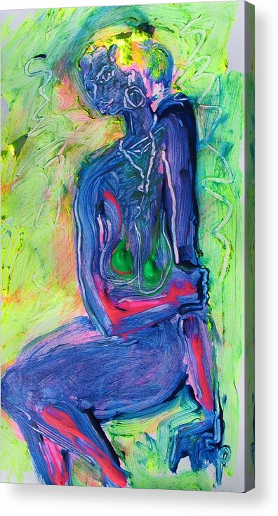 Nudes Acrylic Print featuring the painting Waiting by Elizabeth Parashis
