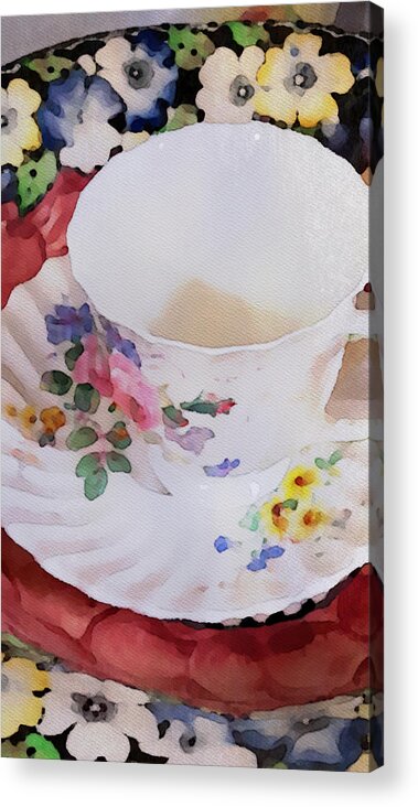 Watercolor Acrylic Print featuring the painting Tea Time #1 by Bonnie Bruno