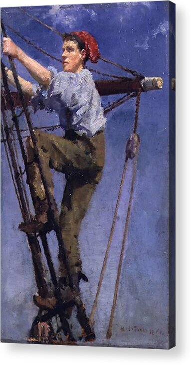 Going Acrylic Print featuring the painting Going Aloft #2 by Henry Scott Tuke