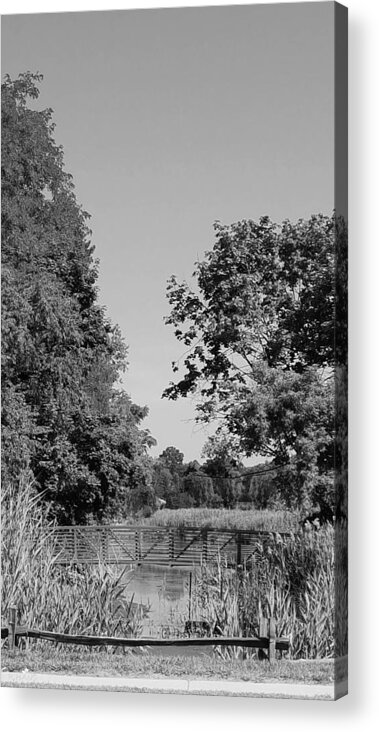Landscape Acrylic Print featuring the photograph Bridge In Setauket B W 1 by Rob Hans