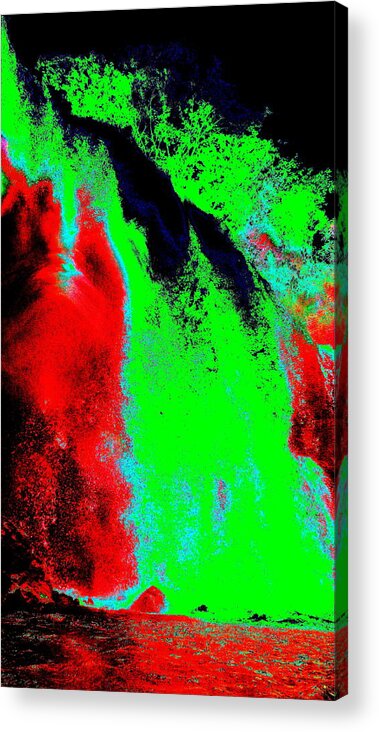 Waterfall Acrylic Print featuring the digital art Green and Red Nightfall by Erika Swartzkopf