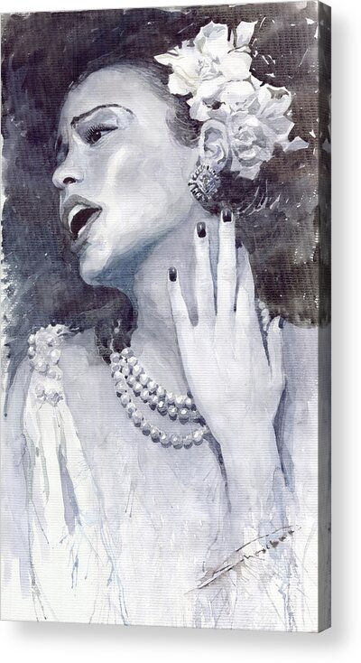 Billie Holiday Acrylic Print featuring the painting Jazz Billie Holiday by Yuriy Shevchuk