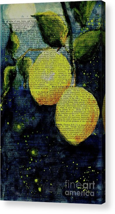 Moonlight Acrylic Print featuring the painting Lemons Bathed in Moonlight by Maria Hunt