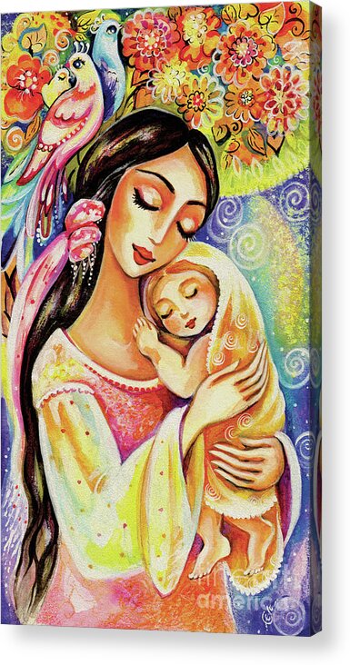 Mother And Child Acrylic Print featuring the painting Little Angel Dreaming by Eva Campbell