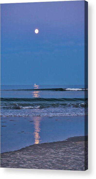 Sail Acrylic Print featuring the photograph Moonlight Sail 3 - Ogunquit Beach - Maine by Steven Ralser