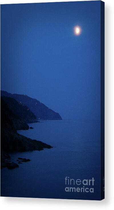 Vernazza Acrylic Print featuring the photograph Moonrise over Vernazza by Doug Sturgess