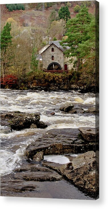 Old Mill Acrylic Print featuring the photograph Old Mill at Dochart waterfalls by Elena Perelman