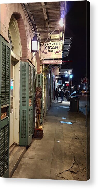 Greg Jackson Acrylic Print featuring the photograph Orleans Street Sidewalk at Night - New Orleans by Greg Jackson