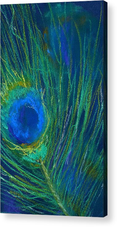 Peacock Acrylic Print featuring the pastel Peacock Feather by Marilyn Barton