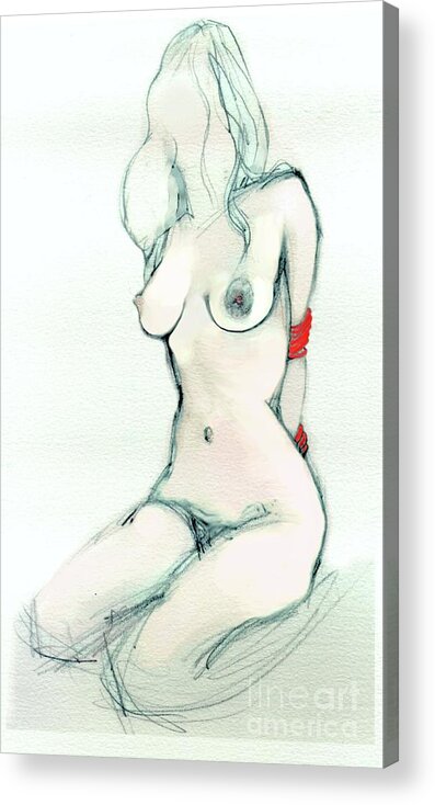 Bondage Acrylic Print featuring the painting Rachel's Red Ropes - Erotic Art by Carolyn Weltman