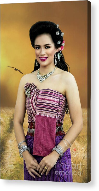 Thailand Acrylic Print featuring the digital art Rural Folk Fashion Girl by Ian Gledhill