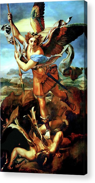 Raphael Acrylic Print featuring the painting Saint Michael Overthrowing the Demon by Raphael