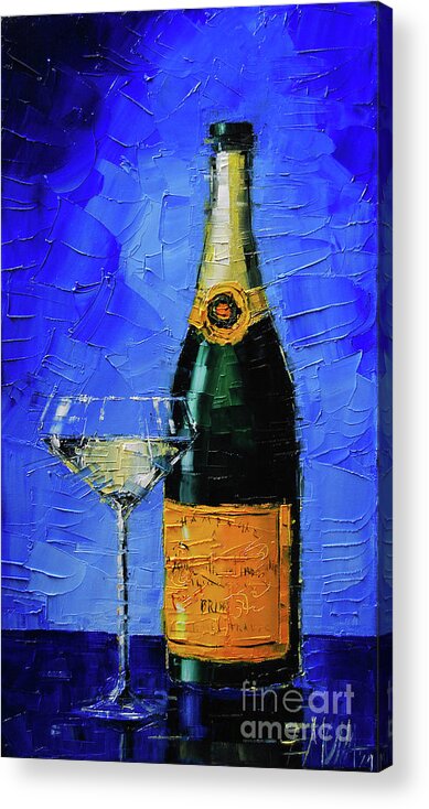 Still Life Acrylic Print featuring the painting Still life with champagne bottle and glass by Mona Edulesco