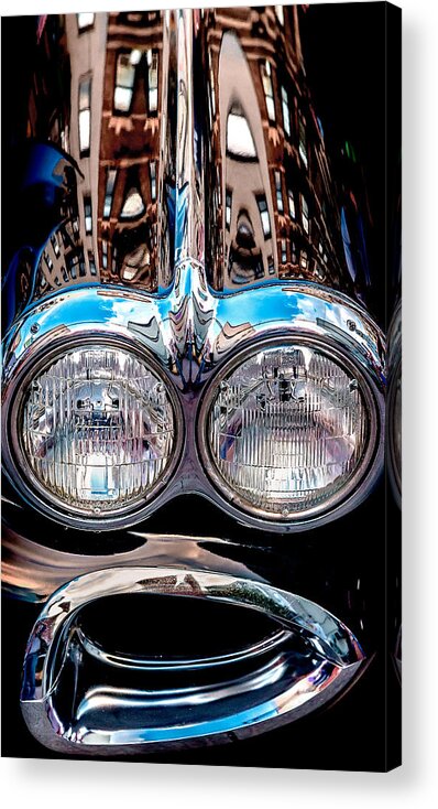 289 Vette Abstract Contemplative Commercial Industrial Urban Headlights Chrome Reflection Reflections Circle Circles Manhattan Ny Nyc New York City Us Usa America Street Color Vertical Tall Dimensionality Bold Dynamic Hyperreality Graphical Graphic Vibrant Vivid Luminous Brown Blue Metallic Dramatic Drama Power Powerful Citysteve Steven Maxx Photography Photo Photographs Automotive Acrylic Print featuring the photograph Vette by Steven Maxx