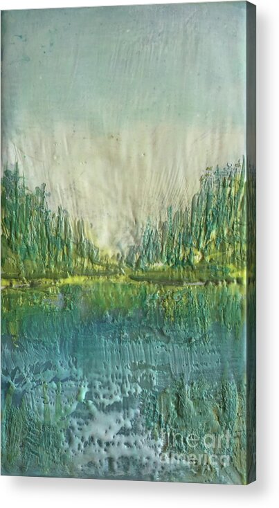 Encaustic Acrylic Print featuring the painting Beyond Lake's Edge by Christine Chin-Fook