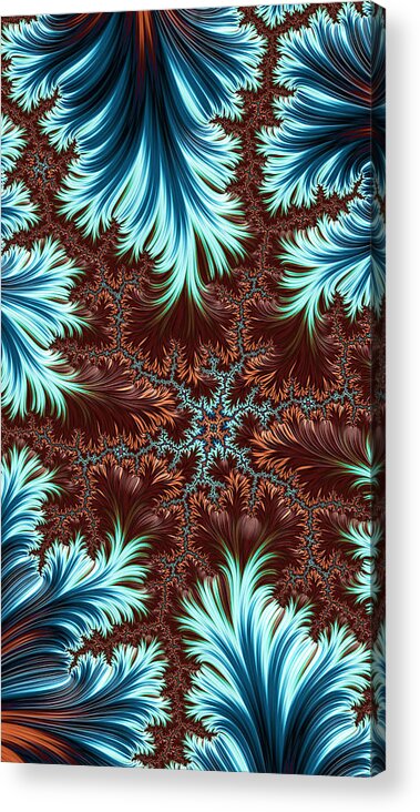Abstract Acrylic Print featuring the digital art Blue Palm Oasis Abstract Fractal Landscape by Shelli Fitzpatrick