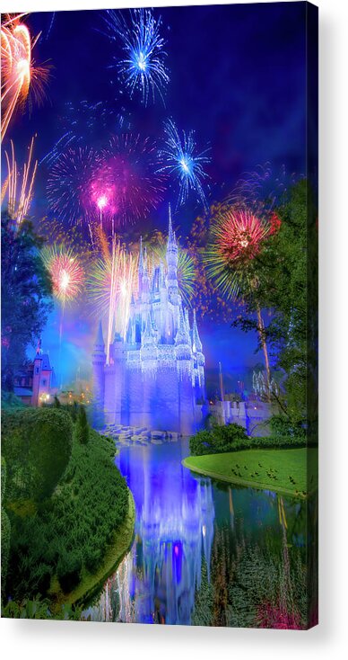 Magic Kingdom Acrylic Print featuring the photograph Fantasy in the Sky Fireworks at Walt Disney World by Mark Andrew Thomas
