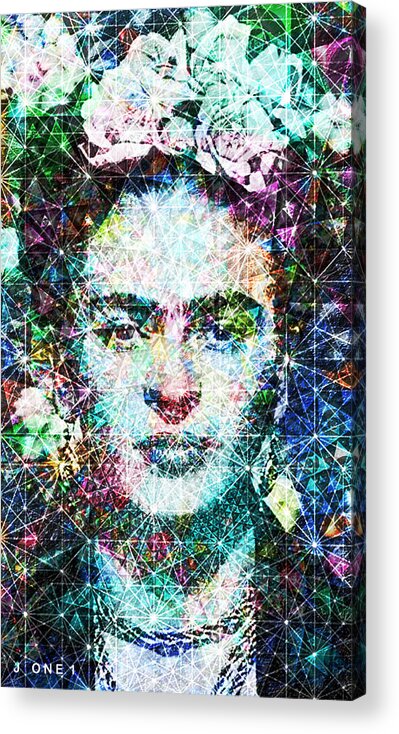 Frida Acrylic Print featuring the digital art Frida Fractal by J U A N - O A X A C A