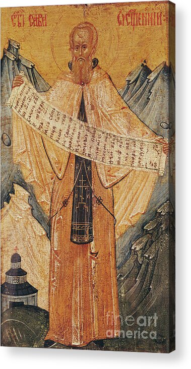 Saint Acrylic Print featuring the painting Icon Of St. Sabas Of Jerusalem, 1572 by Longin