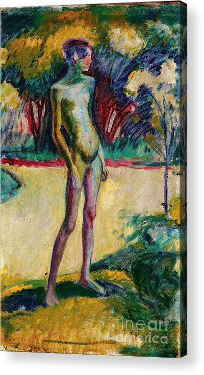 Oil Painting Acrylic Print featuring the drawing Nude Boy In The Garden Of Nyerges by Heritage Images
