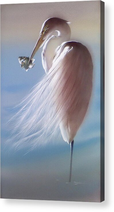Russian Artists New Wave Acrylic Print featuring the painting White Heron with Fish by Alina Oseeva