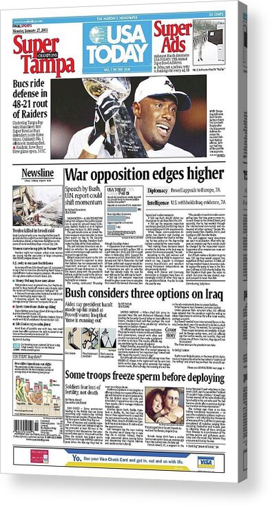 Usa Today Acrylic Print featuring the digital art 2003 Buccaneers vs. Raiders USA TODAY COVER by Gannett