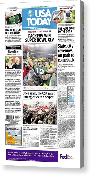 Usa Today Acrylic Print featuring the digital art 2011 Packers vs. Steelers USA TODAY COVER by Gannett