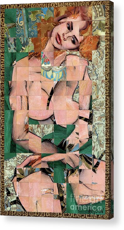 Abstract Acrylic Print featuring the mixed media abstract figure collage - Maybe or Maybe Not by Sharon Hudson