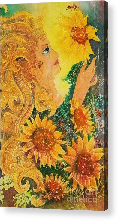 Sunflowers Acrylic Print featuring the painting Golden Garden Goddess by Carol Losinski Naylor