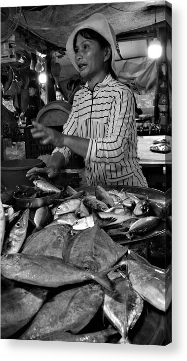 Portrait Acrylic Print featuring the photograph Lady at Fish Market by Robert Bociaga