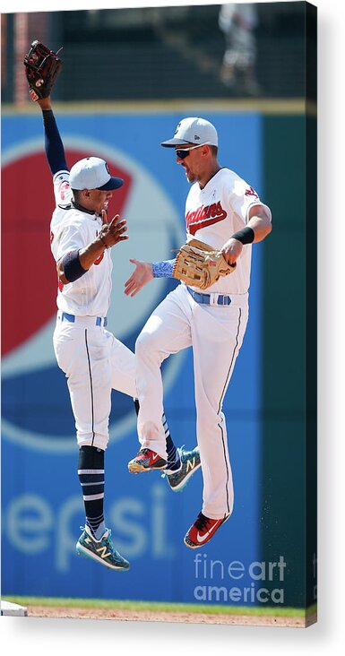 People Acrylic Print featuring the photograph Lonnie Chisenhall and Francisco Lindor by Ron Schwane