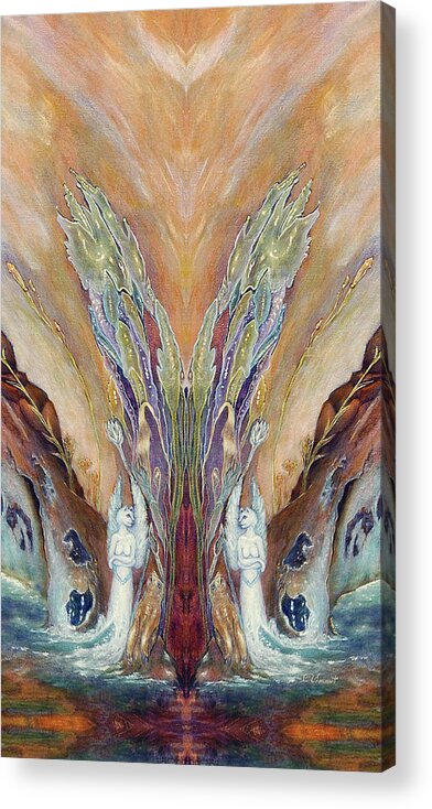 Cats Acrylic Print featuring the painting Mirrored Cat Angels by Irene Vincent