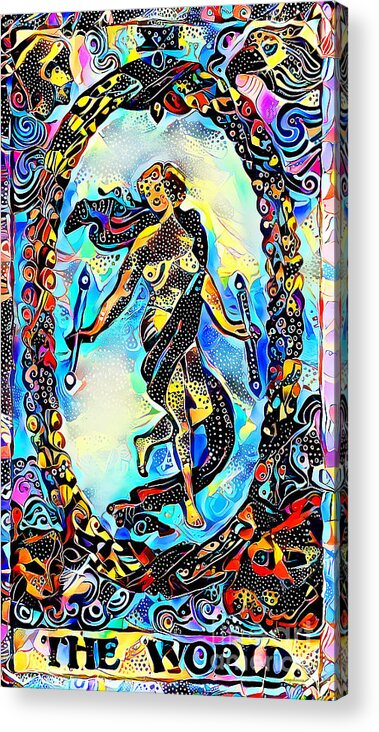 Wingsdomain Acrylic Print featuring the photograph Tarot Card The World in Contemporary Modern Design 20210127 by Wingsdomain Art and Photography