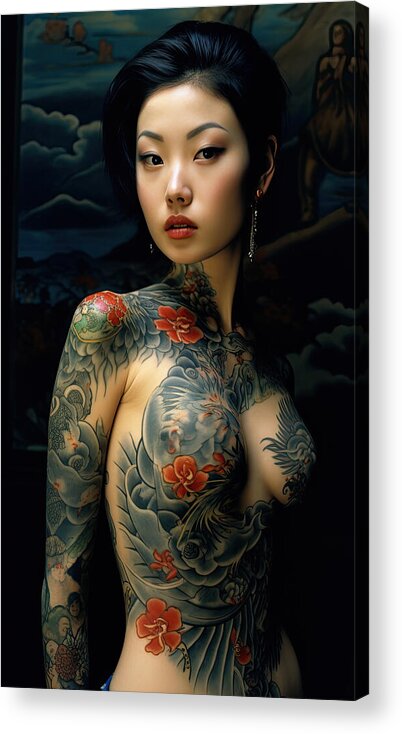 Tattoo Acrylic Print featuring the digital art Tattooed Chinese Woman by My Head Cinema
