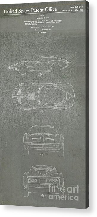Automotive Acrylic Print featuring the photograph 1963 Corvette Stingray Patent Art Blueprint #2 by Doc Braham